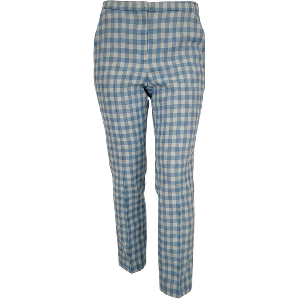 Nina Ricci Blue Gingham Wool Blend Straight Leg Pants EU Size 42